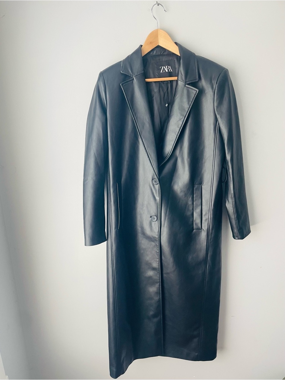 Zara Black Faux Leather Trench Blogger Fav oversized